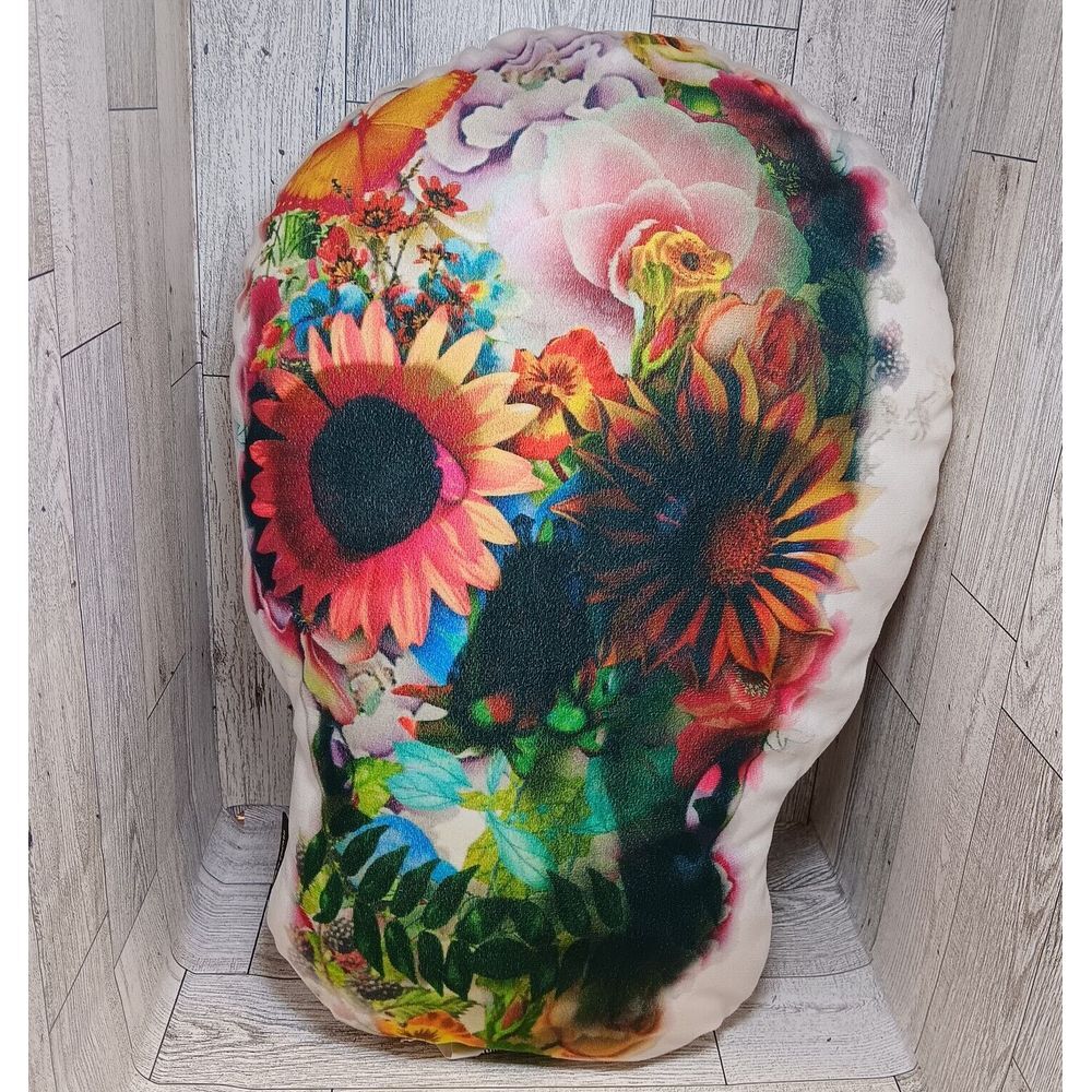 Lilipi Floral Skull all over Print Pillow Made in Chicago Day of the Dead 16X11"